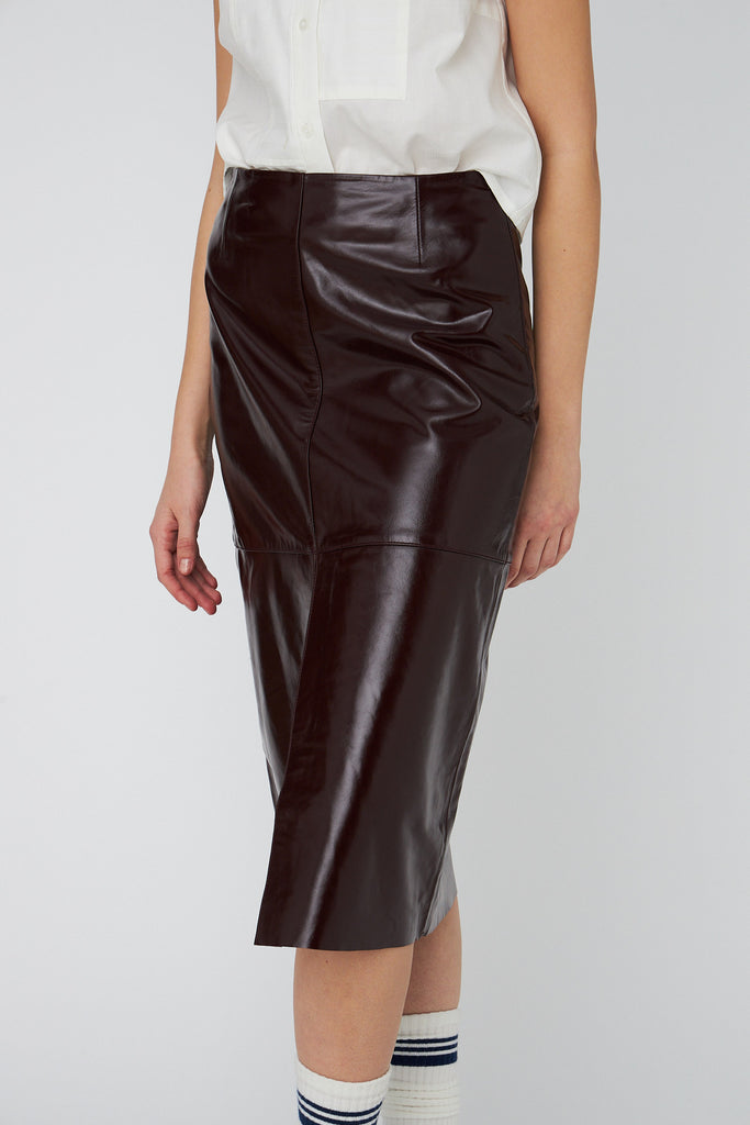 STELLA NOVA Midi Leather skirt - Brownish Red