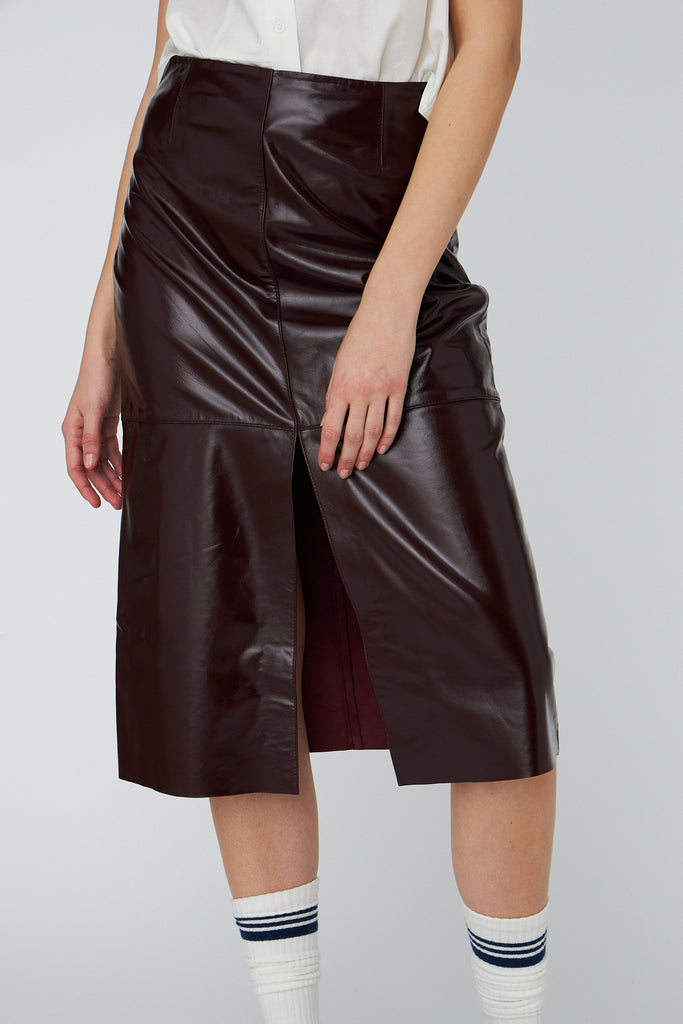 STELLA NOVA Midi Leather skirt - Brownish Red