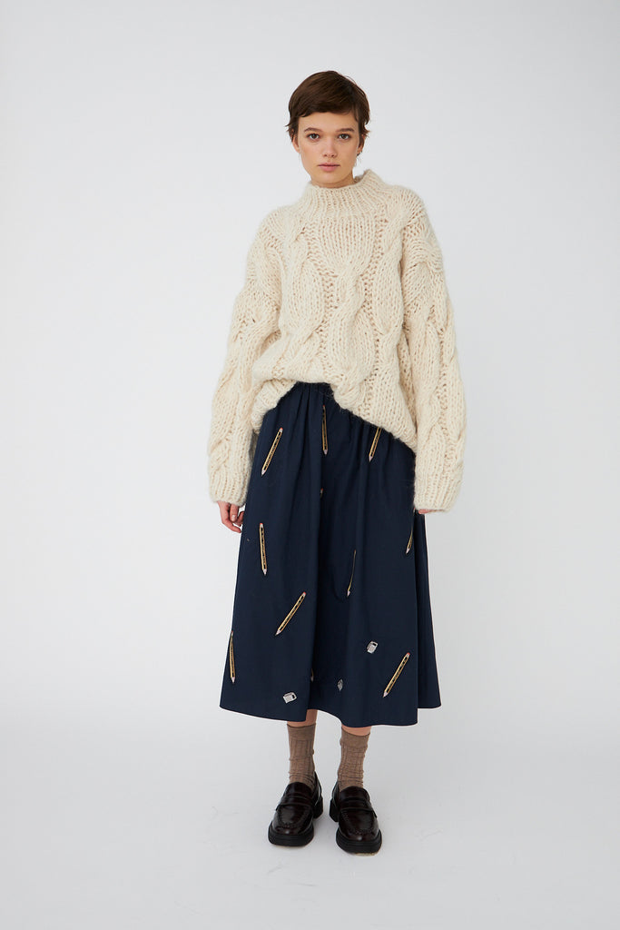 STELLA NOVA Midi Embroidered midi Skirt - Navy