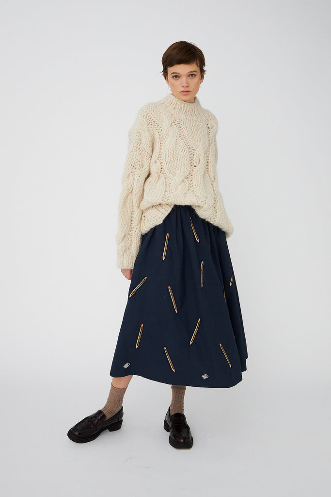 STELLA NOVA Midi Embroidered midi Skirt - Navy