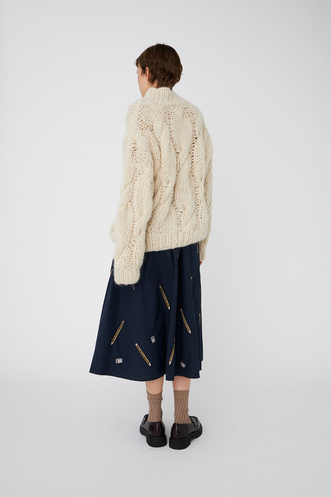 STELLA NOVA Midi Embroidered midi Skirt - Navy
