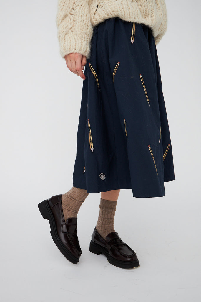 STELLA NOVA Midi Embroidered midi Skirt - Navy