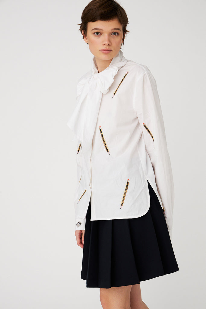 STELLA NOVA Embroidered Bow Shirt - White