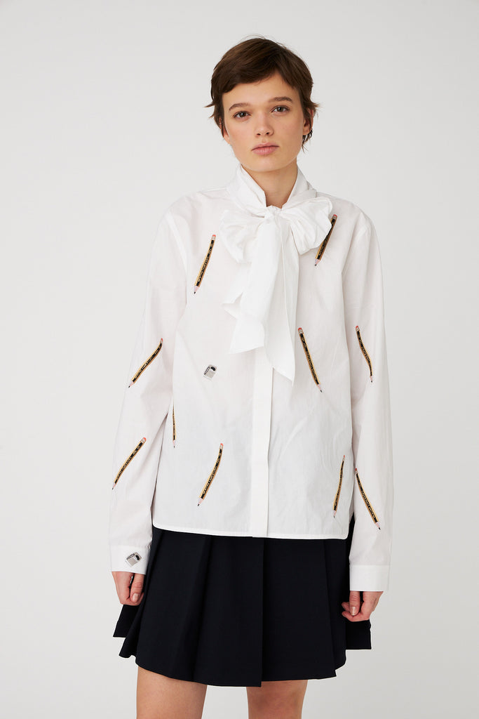 STELLA NOVA Embroidered Bow Shirt - White