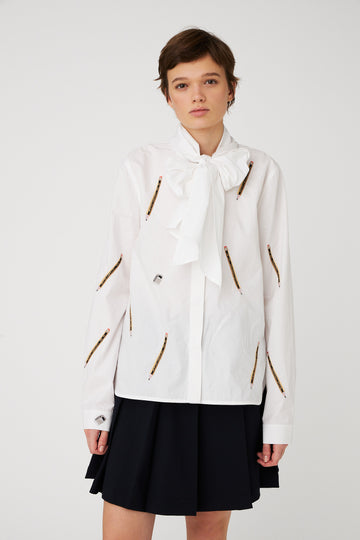 STELLA NOVA Embroidered Bow Shirt - White