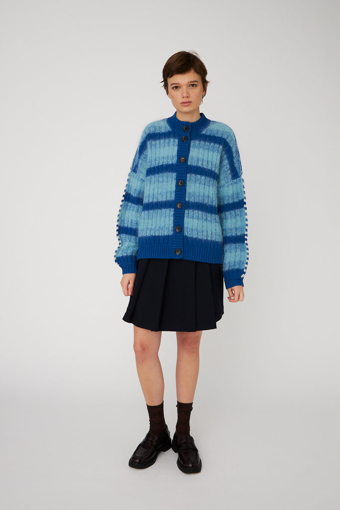 STELLA NOVA mixed Stripes Wool / Mohair Cardigan - Blue Stripes