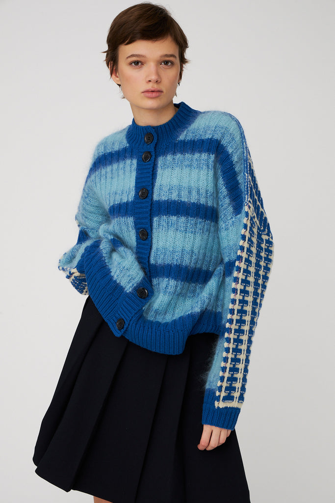STELLA NOVA mixed Stripes Wool / Mohair Cardigan - Blue Stripes
