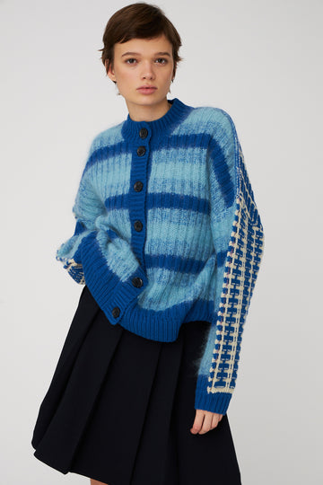 STELLA NOVA mixed Stripes Wool / Mohair Cardigan - Blue Stripes