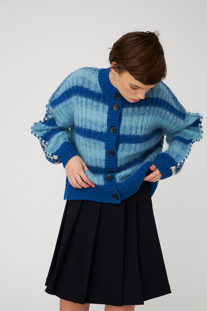 STELLA NOVA mixed Stripes Wool / Mohair Cardigan - Blue Stripes