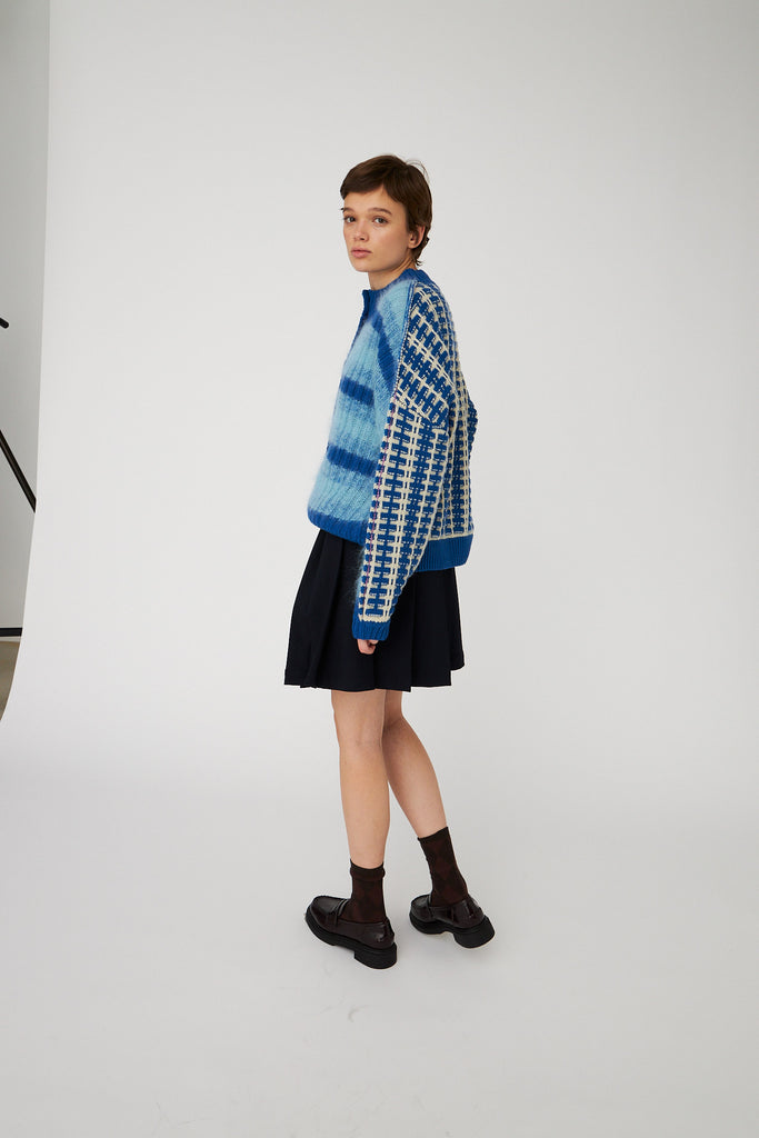 STELLA NOVA mixed Stripes Wool / Mohair Cardigan - Blue Stripes