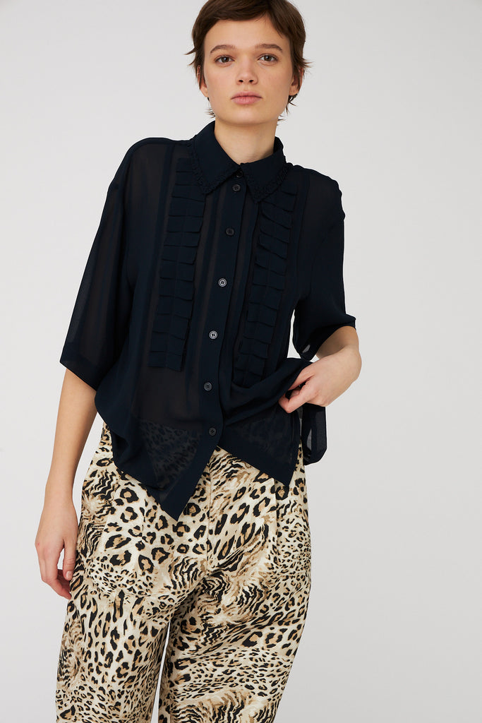 STELLA NOVA Plisse Shirt - Navy