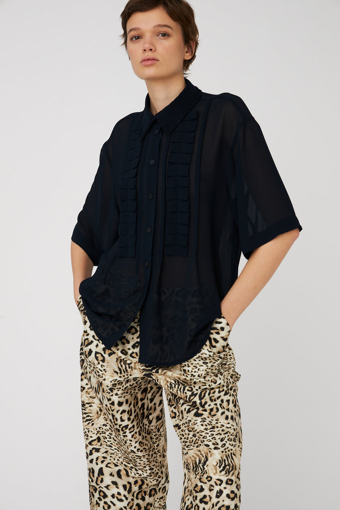 STELLA NOVA Plisse Shirt - Navy