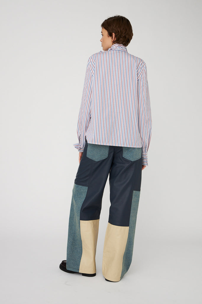 STELLA NOVA Cotton Striped Bow Shirt - Red & Blue Stripes