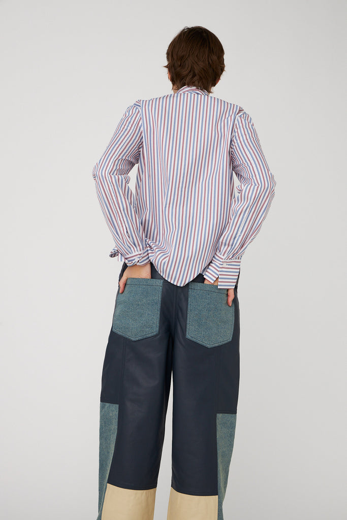 STELLA NOVA Cotton Striped Bow Shirt - Red & Blue Stripes