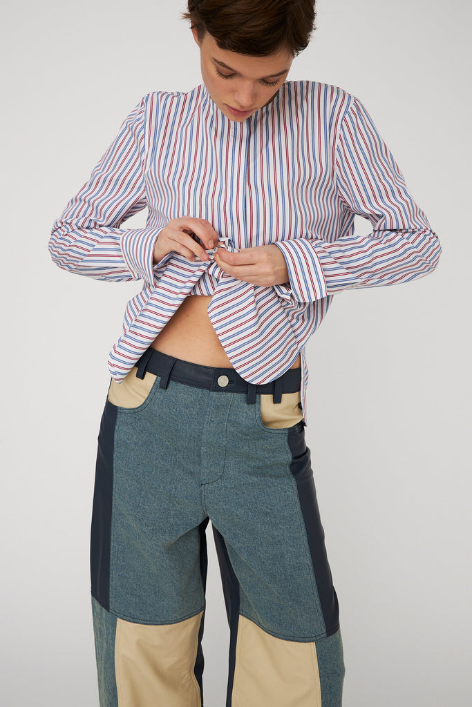 STELLA NOVA Cotton Striped Bow Shirt - Red & Blue Stripes