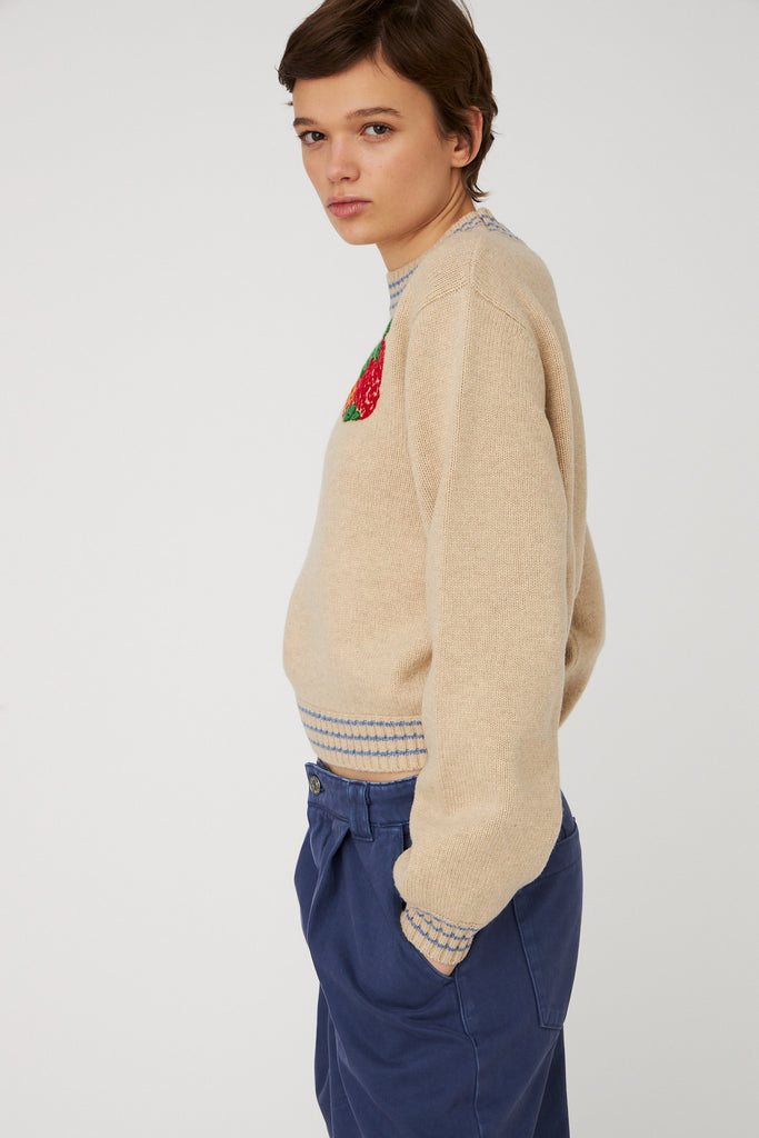STELLA NOVA Embroidered Apple Sweater - Soft Powder