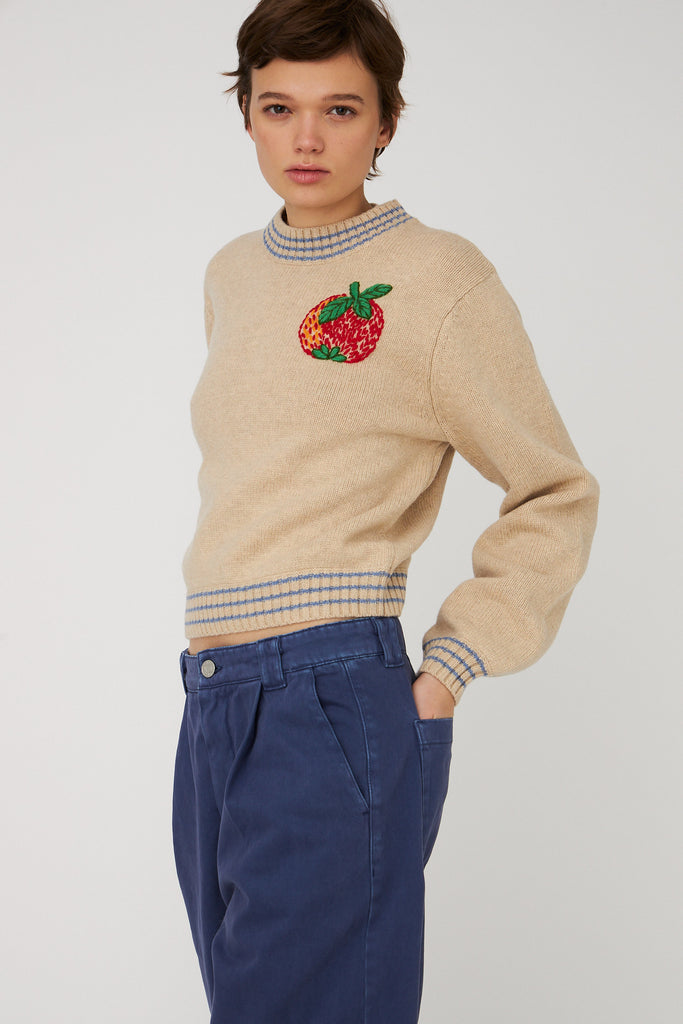 STELLA NOVA Embroidered Apple Sweater - Soft Powder