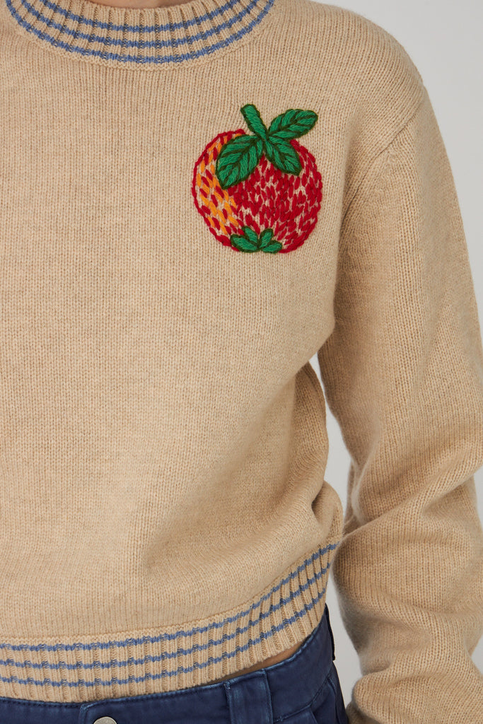 STELLA NOVA Embroidered Apple Sweater - Soft Powder