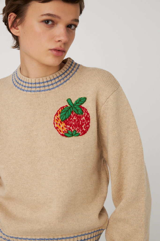 STELLA NOVA Embroidered Apple Sweater - Soft Powder