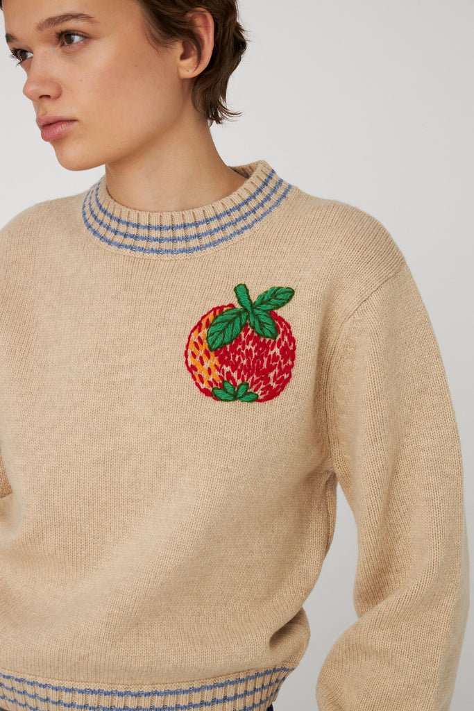 STELLA NOVA Embroidered Apple Sweater - Soft Powder