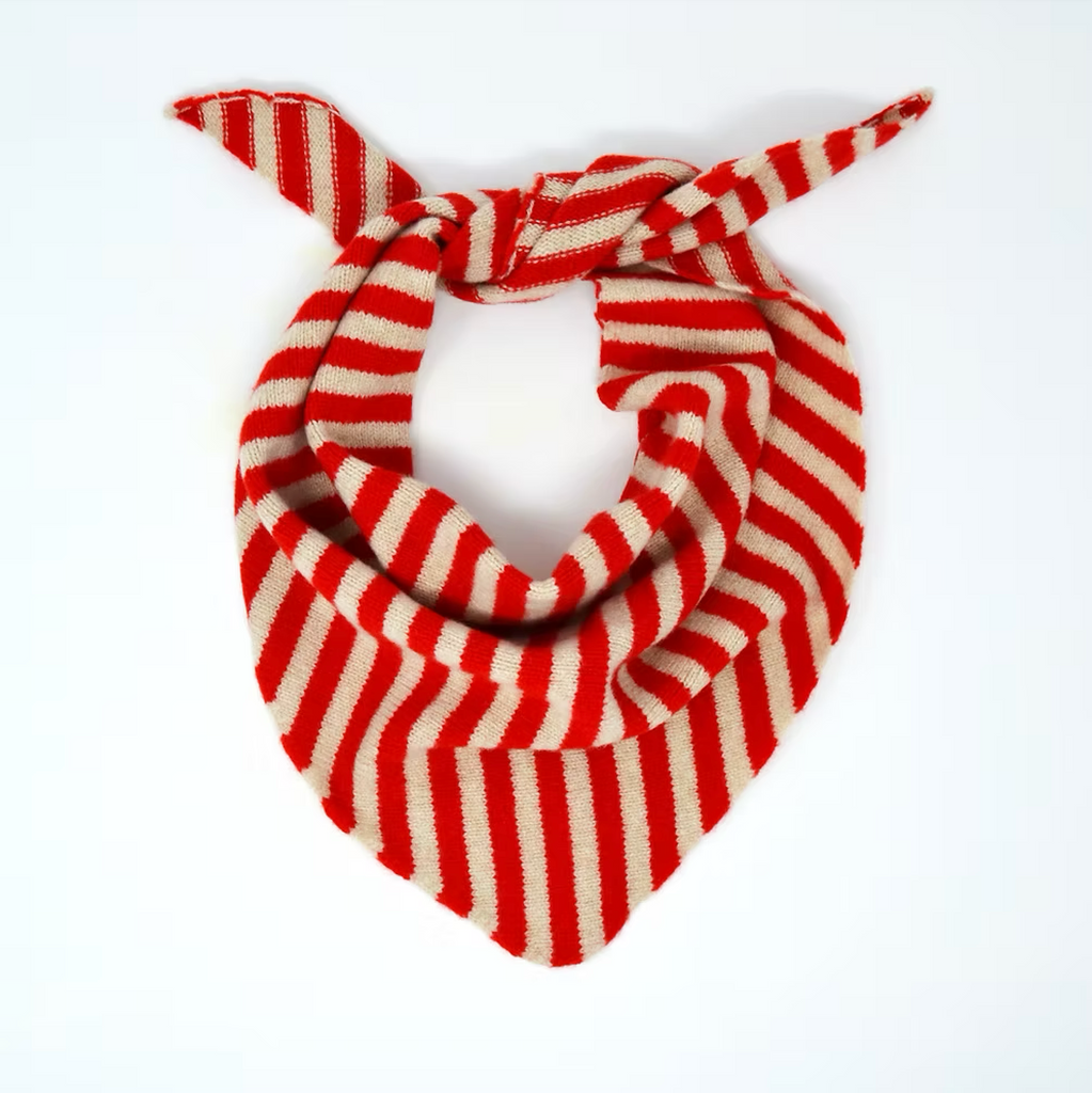 Scarlet Knitwear Lambswool Stripe Neckerchief - Poppy/Oatmeal