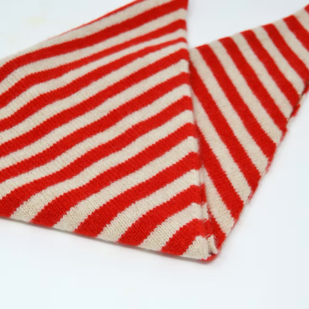 Scarlet Knitwear Lambswool Stripe Neckerchief - Poppy/Oatmeal