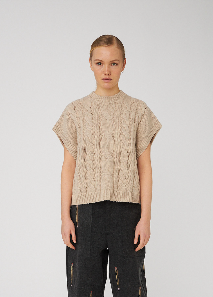 STELLA NOVA Cable Knit vest - sand