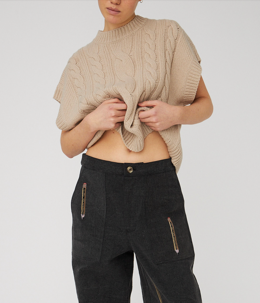 STELLA NOVA Cable Knit vest - sand