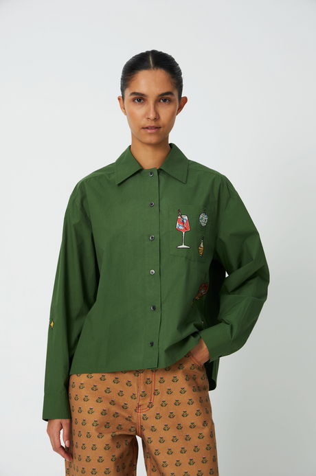 STELLA NOVA Small Embroidery Shirt - Green Leaf