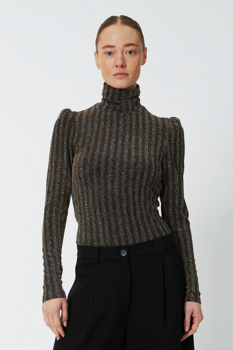 STELLA NOVA Striped Lurex Jersey Blouse - Gold Silver Shimmer