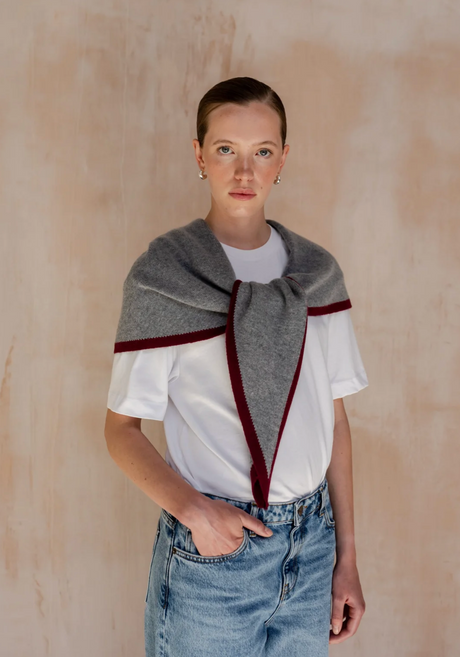 TBCo Large Merino Wool Triangle Scarf -  Charcoal & Burgundy