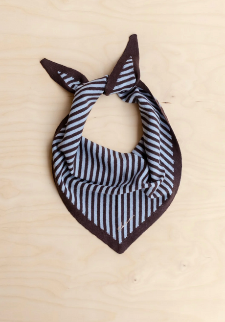 TBCo Merino Wool Triangle Scarf  Blue & Brown Stripe
