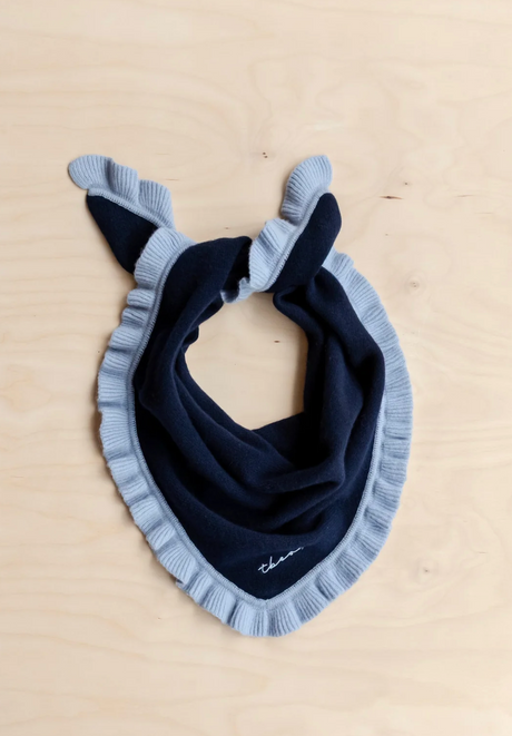 TBCo Merino Wool Triangle Scarf  Navy Ruffle