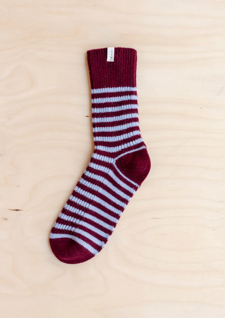TBCo Merino Wool Socks  Burgundy & Blue Stripe