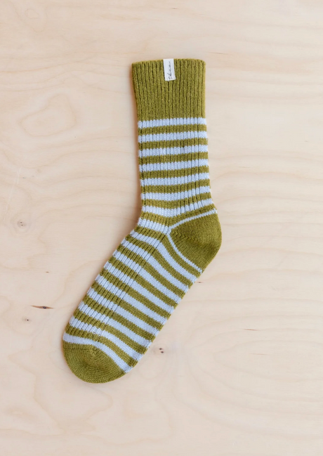 TBCo Merino Wool Socks  Olive & Blue Stripe