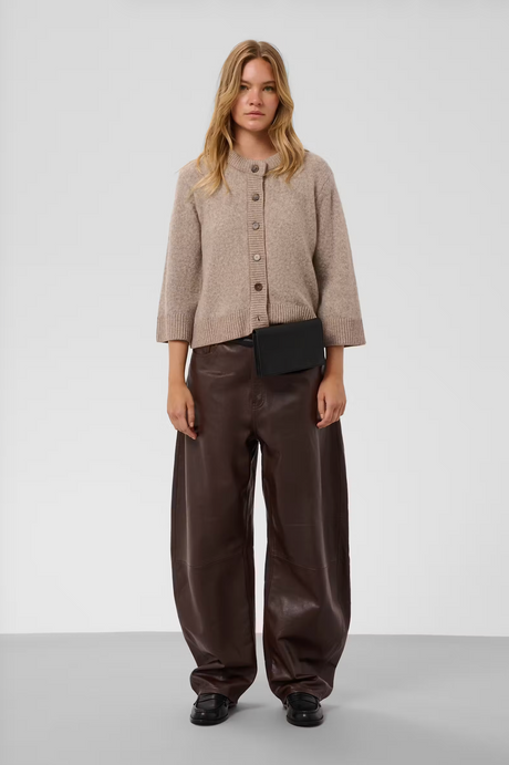 SOAKED - SLKaiko Barrel Leather Trousers - Ganache Brown
