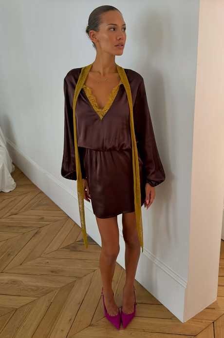 Never Fully Dressed - Olive and Chocolate Mini Dress