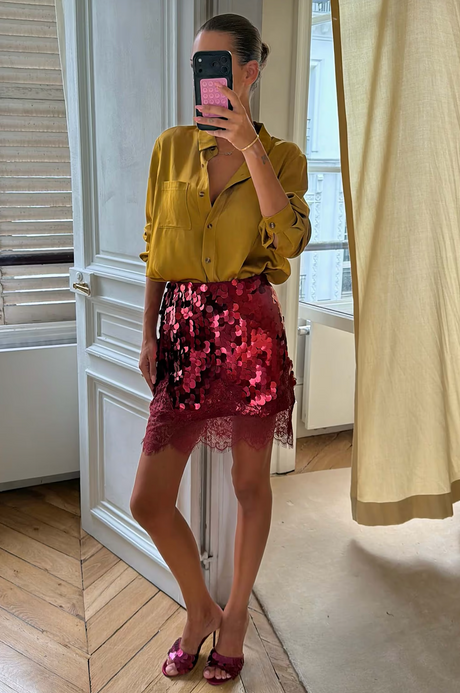 Never Fully Dressed -  Burgundy Large Sequin Mini Maeva Skirt