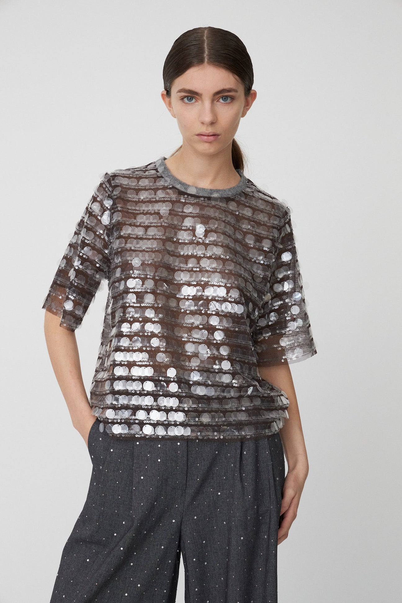 STELLA NOVA Seethrough Sequins Top