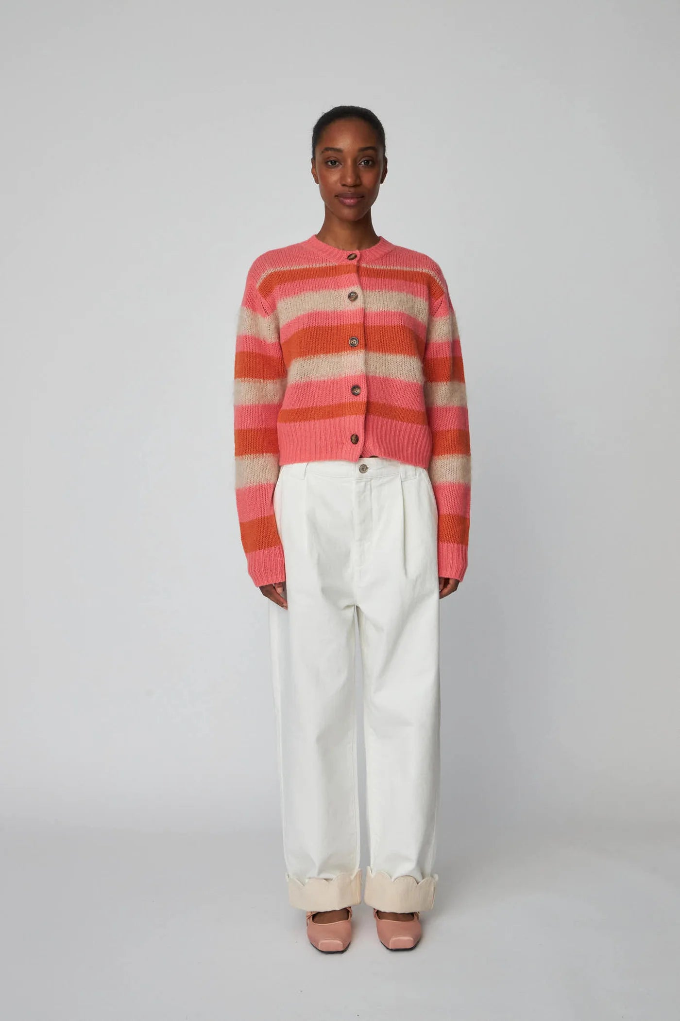 STELLA NOVA Striped Mohair Cardigan - Sunshine Orange