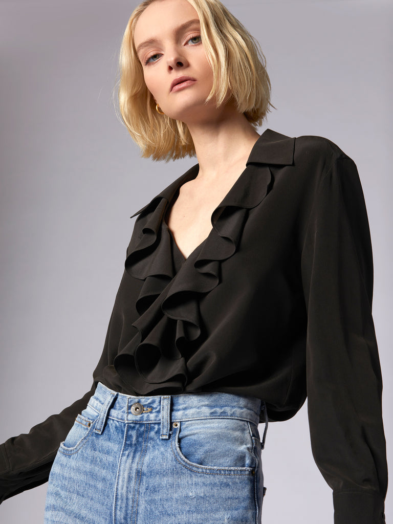 Equipment Mathilda Long Sleeve Silk Shirt - Black