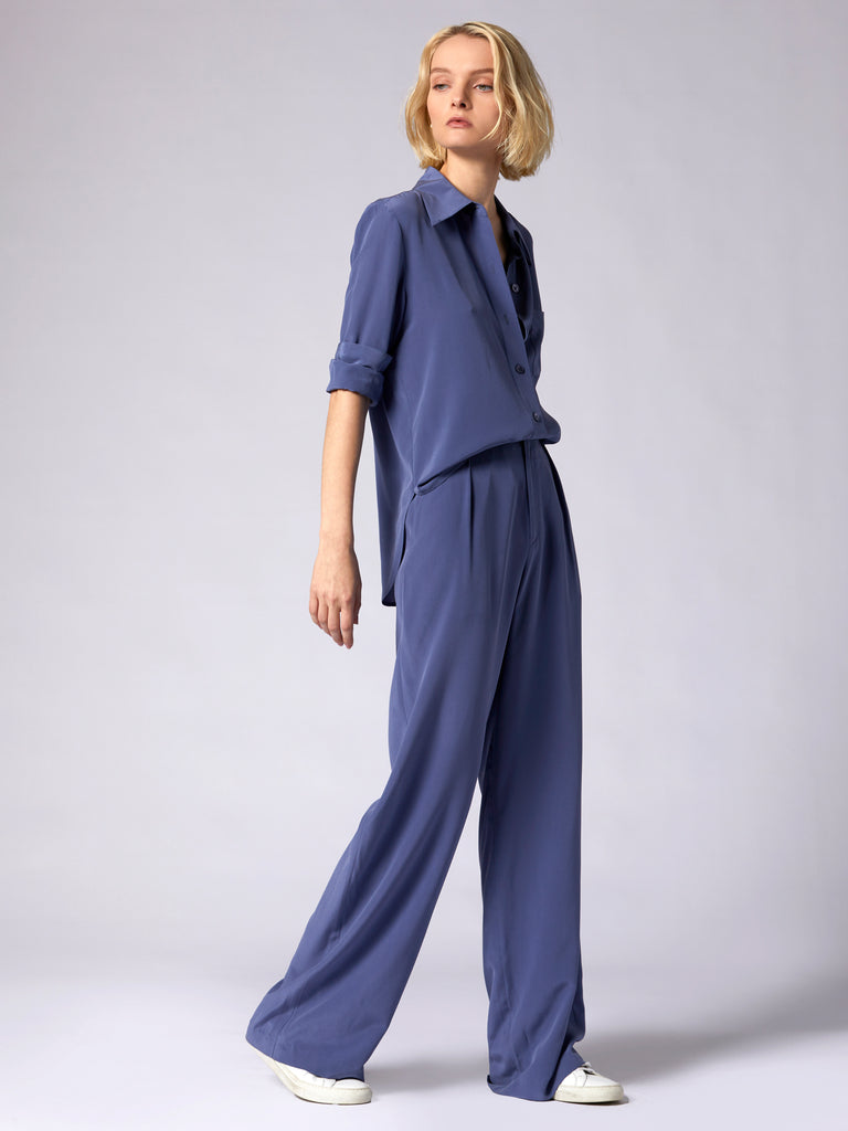 Equipment Quinne Long Sleeve Silk Shirt - Indigo Blue