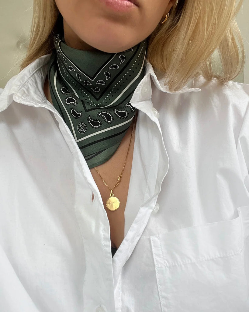 lescarf PAISLEY SCARF | GREEN, BLACK & CREAM | 50cm