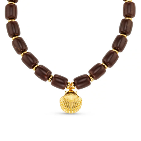 ORELIA - Chunky Beaded Shell Charm Necklace