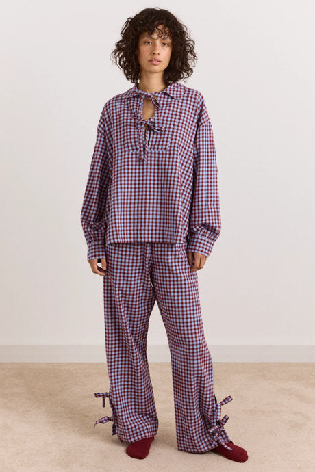 Damson Madder Floki Flannel Pyjama Set - Red & Blue Gingham