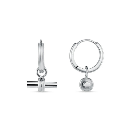 ORELIA - LUXE Linear T-Bar Drop Hoop Earrings - Silver