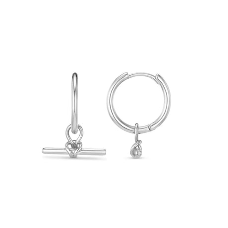 ORELIA - Dainty T-Bar Knot Hoop Earrings - Silver