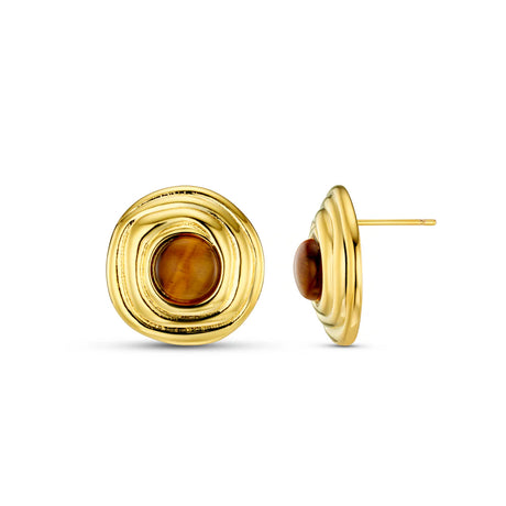 ORELIA - Semi-Precious Tiger’s Eye Dome Stud Earrings