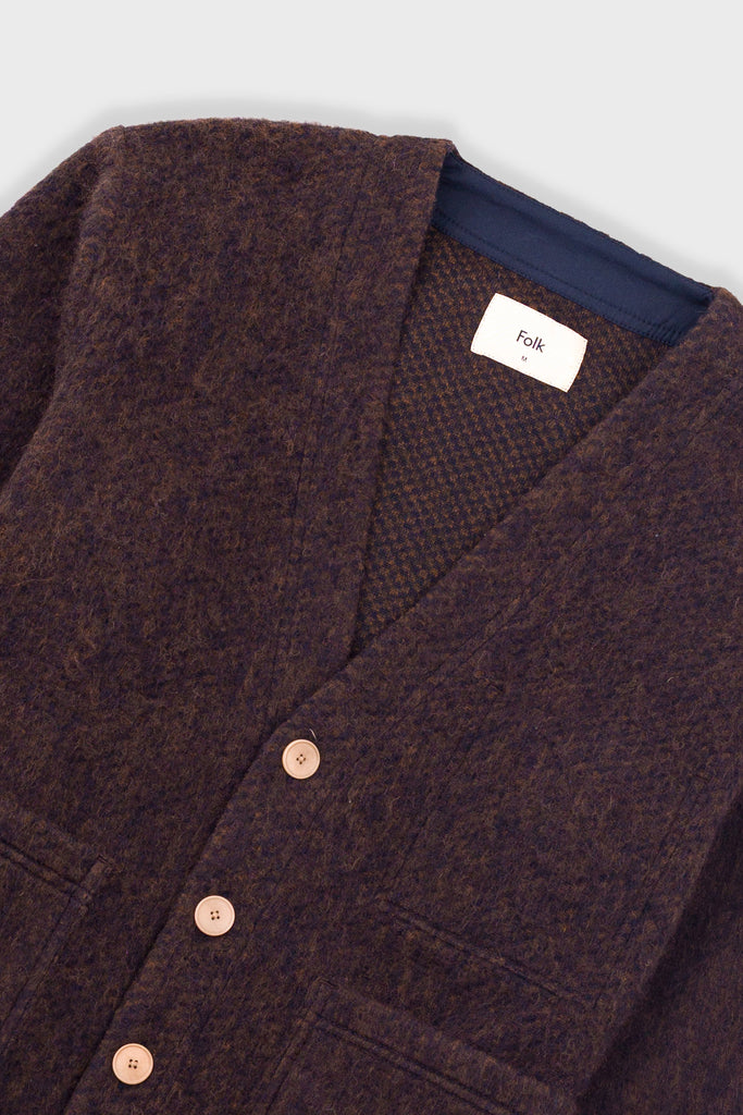 Folk Pocket Cardigan - Navy Espresso Brushed Wool