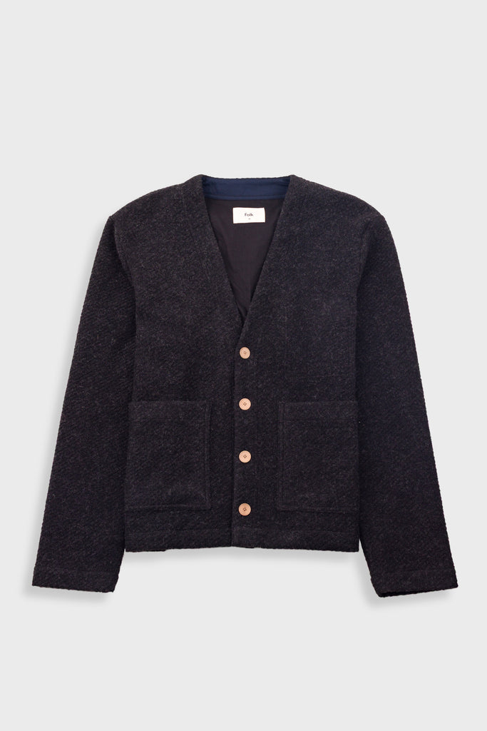 Folk Pocket Cardigan - Charcoal wool twill